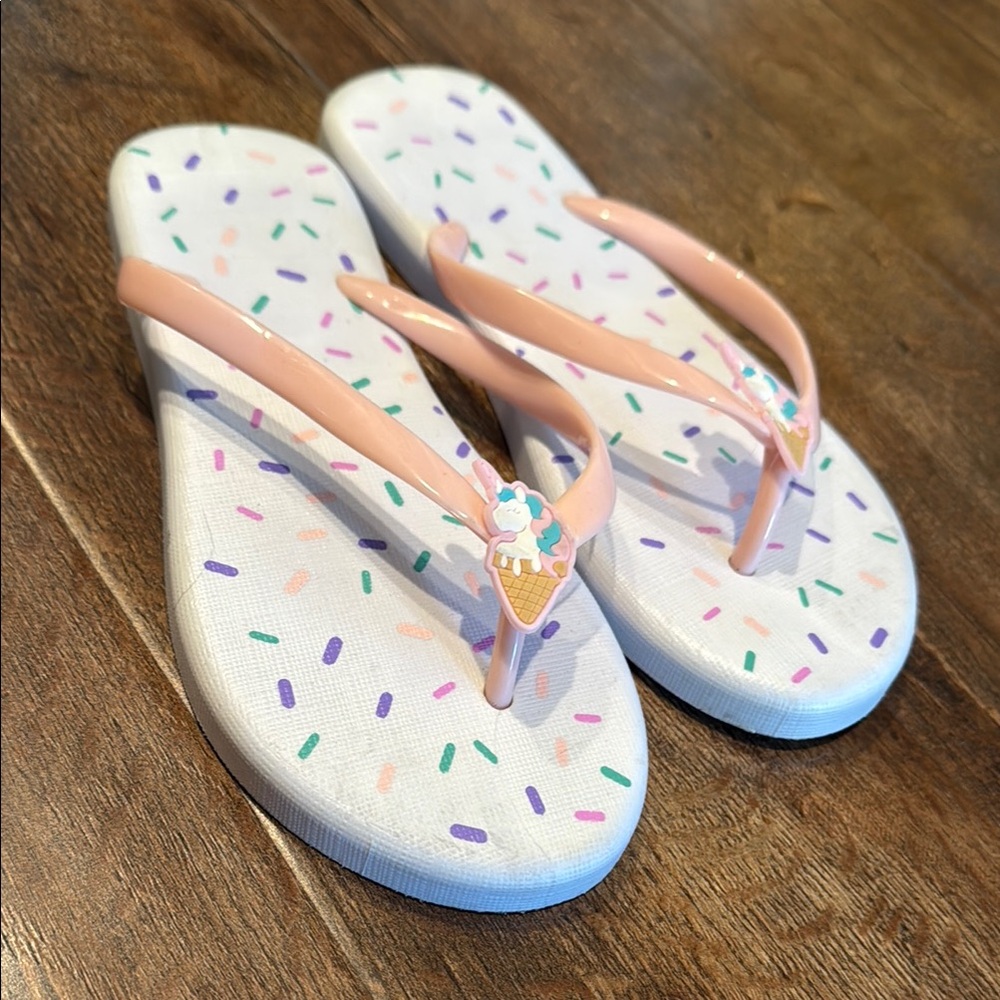 Kids XL (Size 4-5 Youth) Ice Cream Sprinkle Unicorn Flip Flops